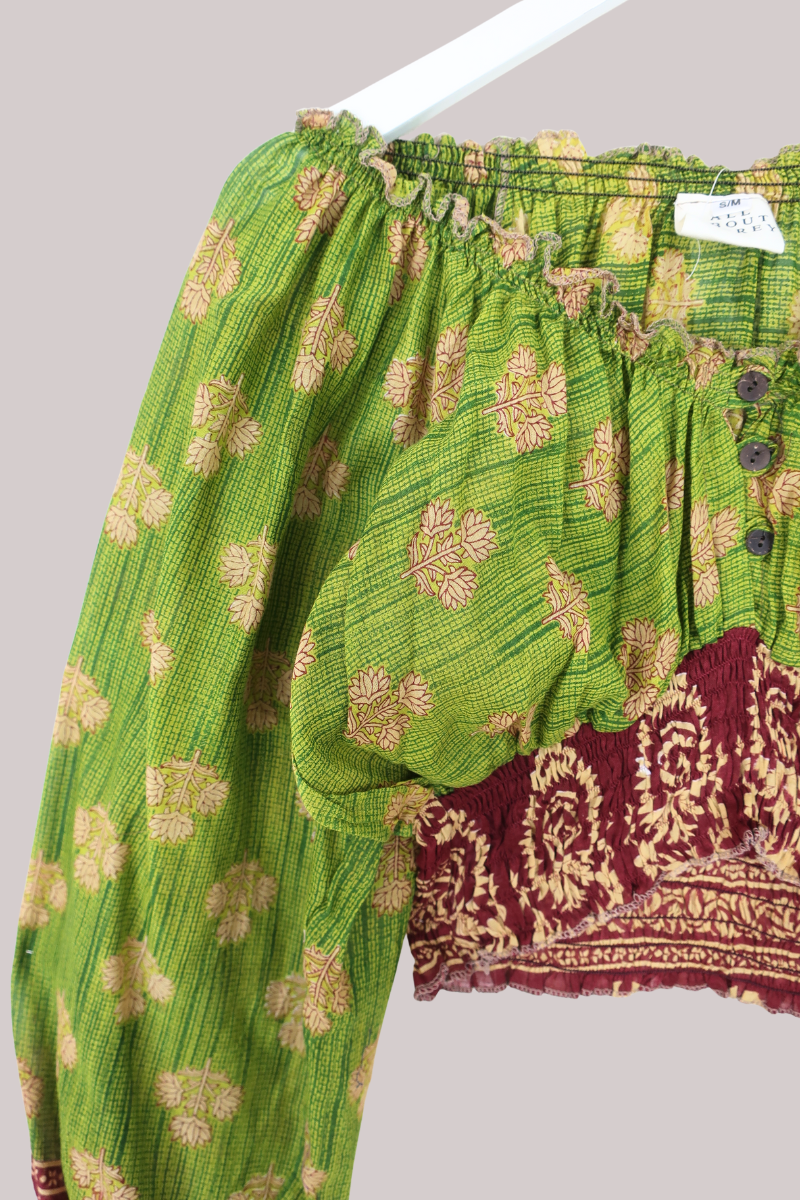 Libra Vintage Cotton Top - Spring Green Lotus - Size S/M