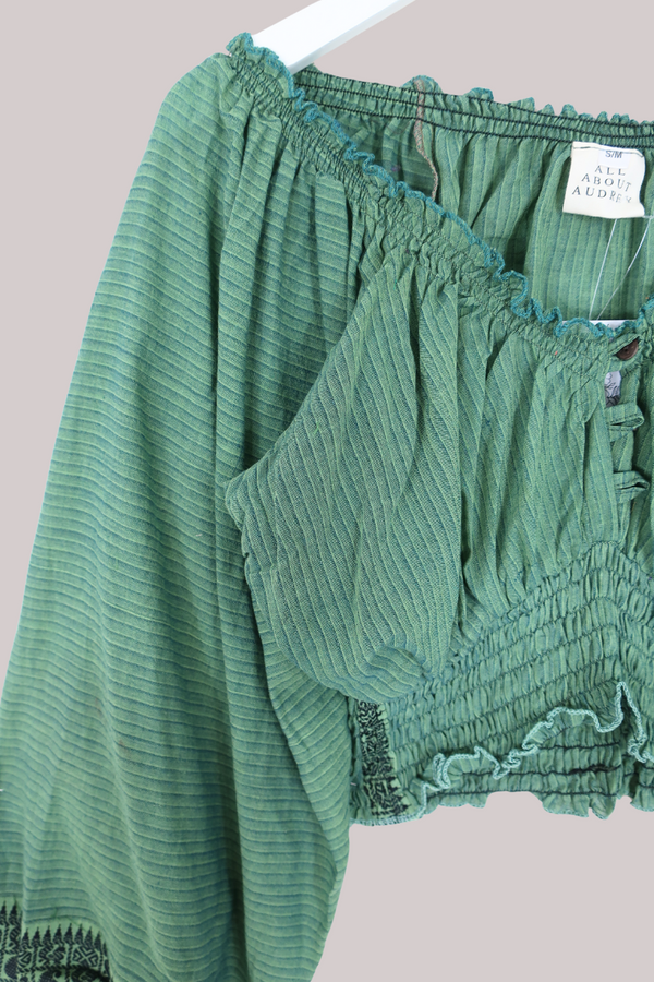 Libra Vintage Cotton Top - Eucalyptus Stripe - Size S/M
