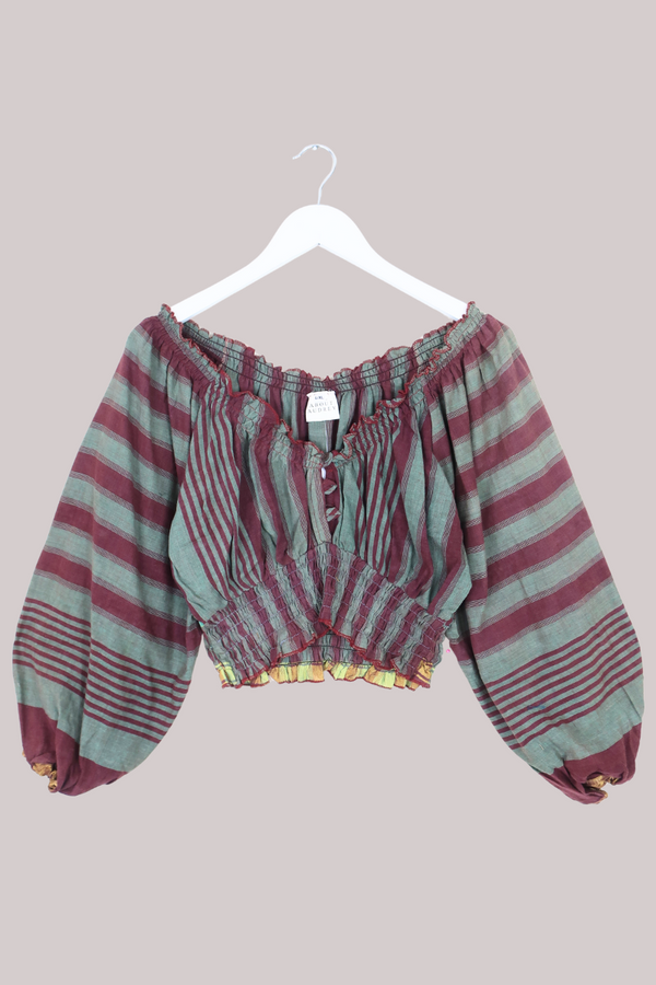 Libra Vintage Cotton Top - Mulberry & Mint Stripe - Size L