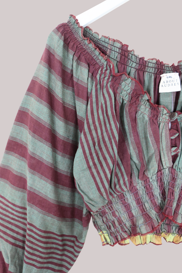 Libra Vintage Cotton Top - Mulberry & Mint Stripe - Size L