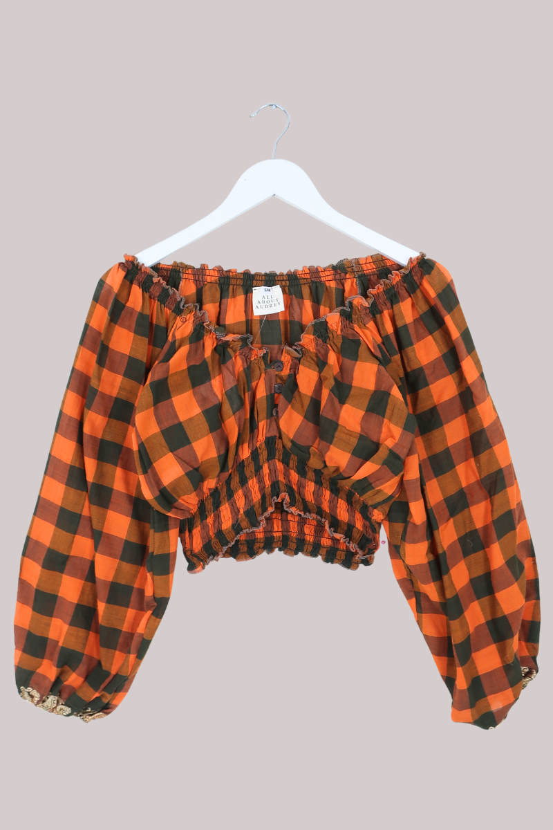 Libra Vintage Cotton Top - Turmeric & Sage Check - Size S/M