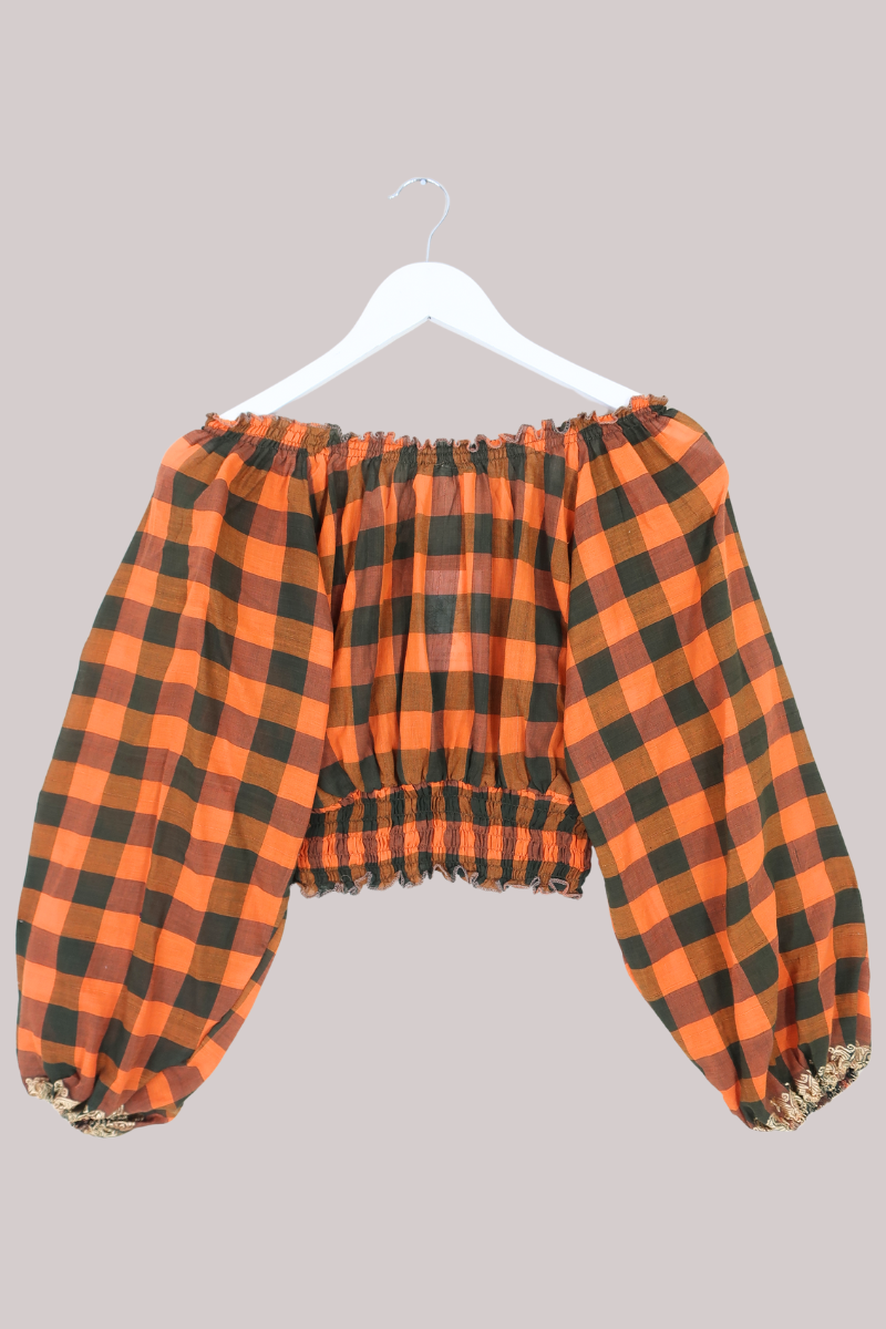Libra Vintage Cotton Top - Turmeric & Sage Check - Size S/M
