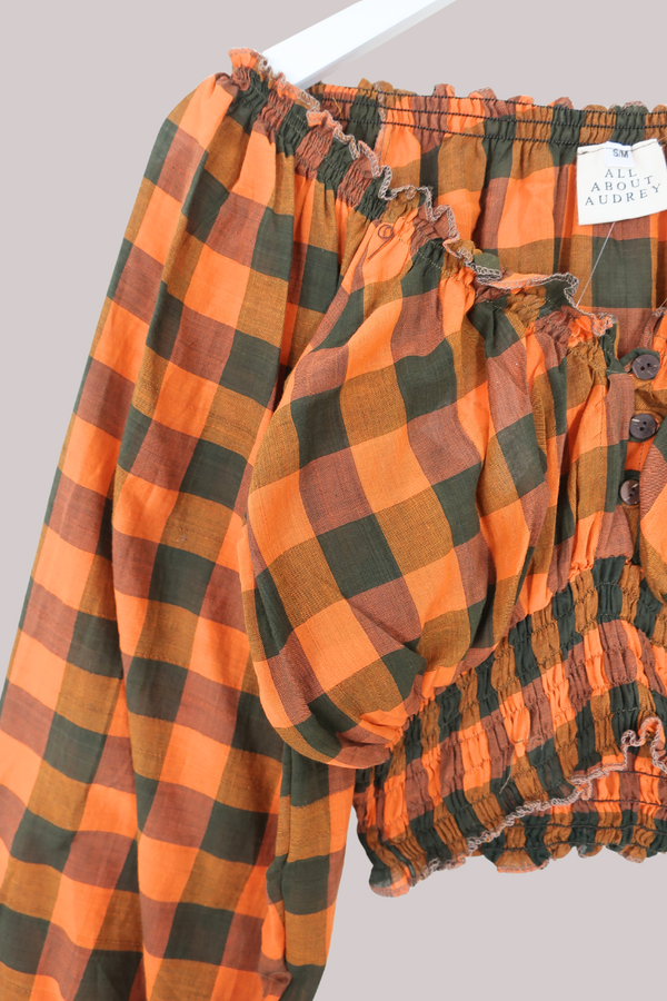 Libra Vintage Cotton Top - Turmeric & Sage Check - Size S/M
