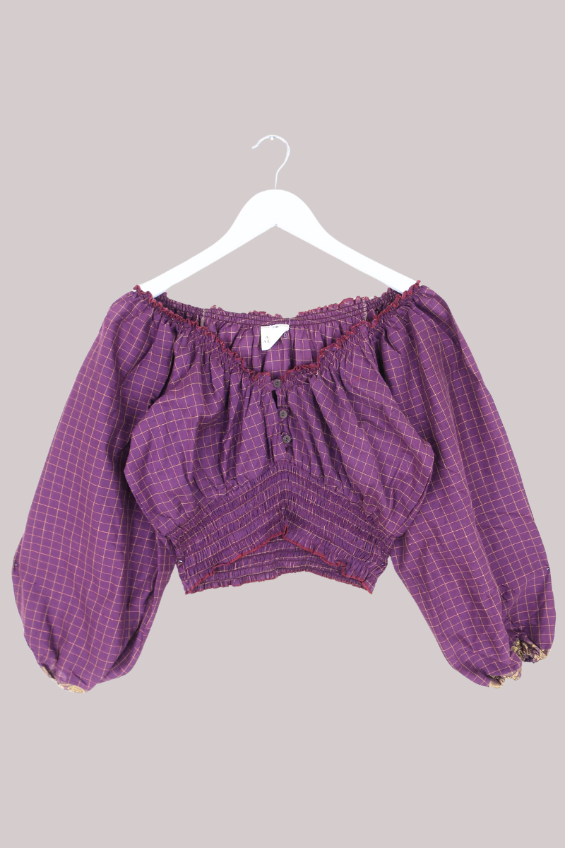 Libra Vintage Cotton Top - Deep Mulberry Check - Size S/M