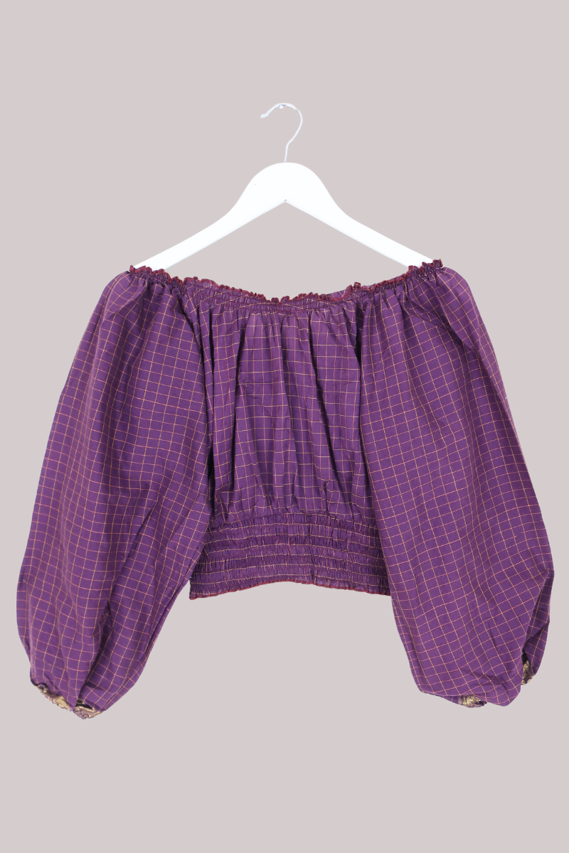 Libra Vintage Cotton Top - Deep Mulberry Check - Size S/M