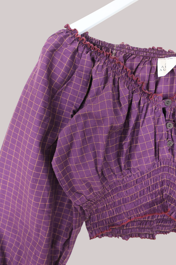 Libra Vintage Cotton Top - Deep Mulberry Check - Size S/M