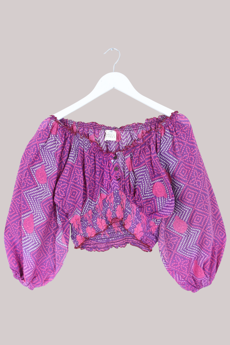 Libra Vintage Cotton Top - Lilac Abstract Florals - Size S/M