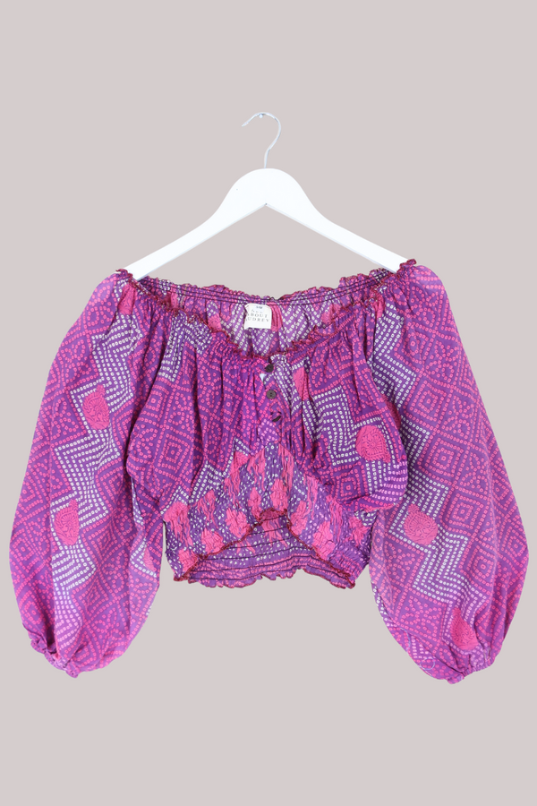 Libra Vintage Cotton Top - Lilac Abstract Florals - Size S/M