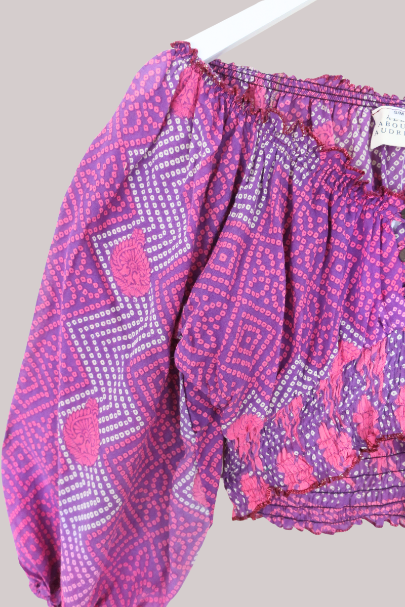 Libra Vintage Cotton Top - Lilac Abstract Florals - Size S/M