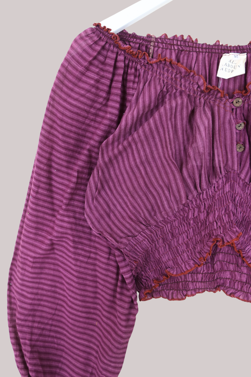 Libra Vintage Cotton Top - Magenta Stripe - Size S/M