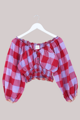 Libra Vintage Cotton Top - Raspberry Jam Check - Size L