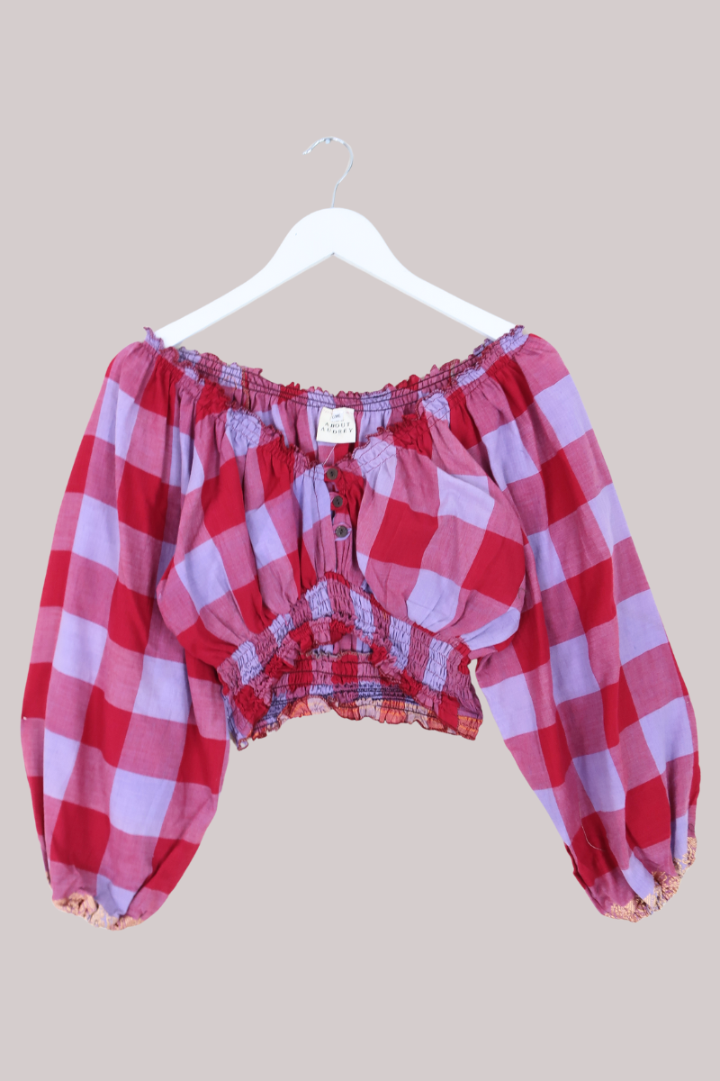 Libra Vintage Cotton Top - Raspberry Jam Check - Size L