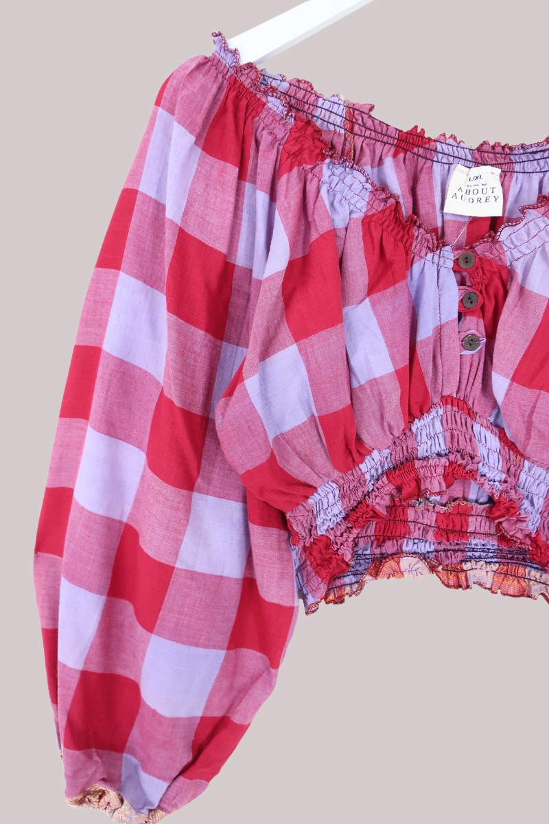 Libra Vintage Cotton Top - Raspberry Jam Check - Size L