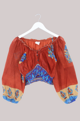Libra Vintage Cotton Top - Rust & Blue Abstract Moroccan - Size S/M