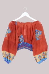 Libra Vintage Cotton Top - Rust & Blue Abstract Moroccan - Size S/M