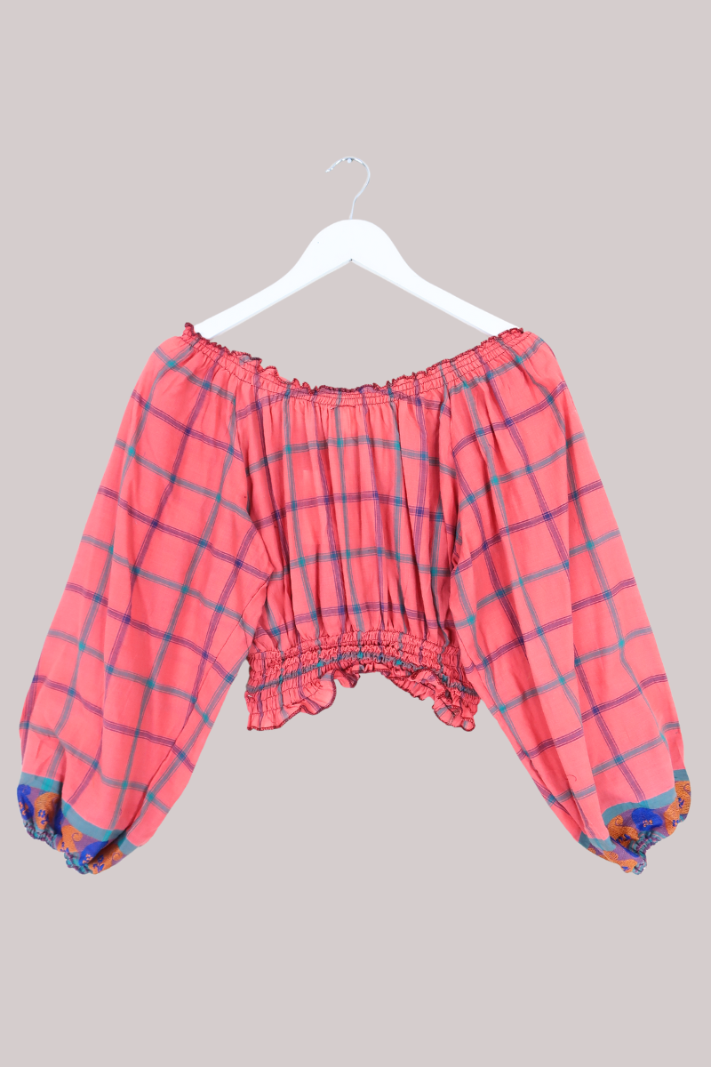 Libra Vintage Cotton Top - Sunkissed Coral Check - Size L