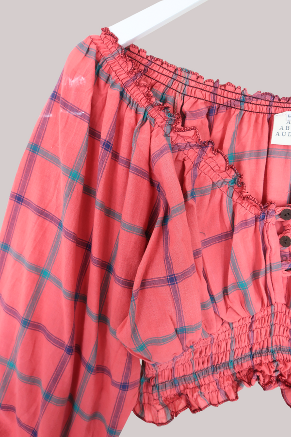 Libra Vintage Cotton Top - Sunkissed Coral Check - Size L