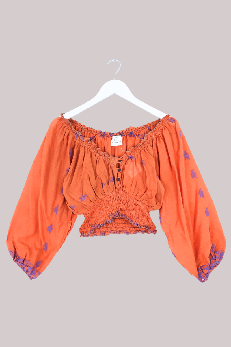 Libra Vintage Cotton Top - Saffron & Lavender - Size L