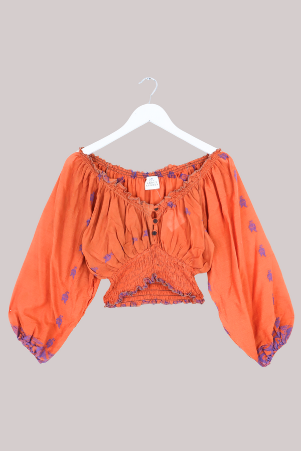 Libra Vintage Cotton Top - Saffron & Lavender - Size L