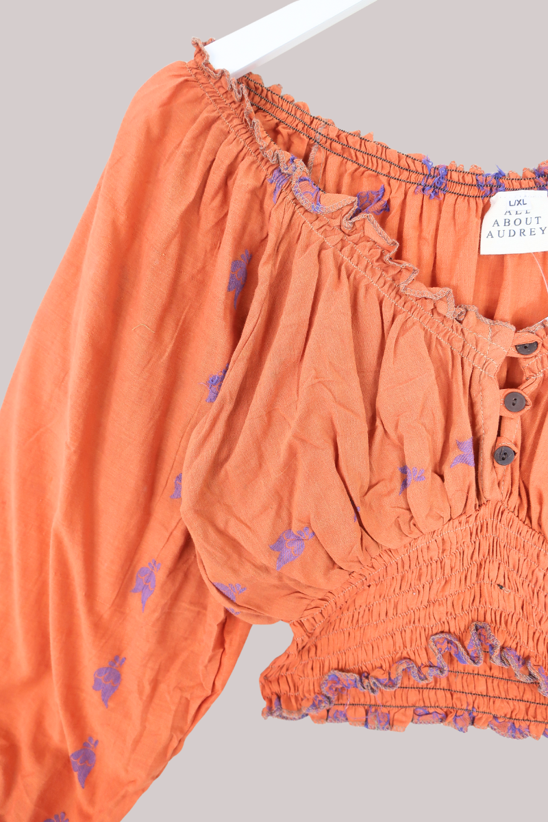 Libra Vintage Cotton Top - Saffron & Lavender - Size L
