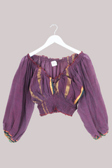 Libra Vintage Cotton Top - Plum & Gold Patchwork - Size L