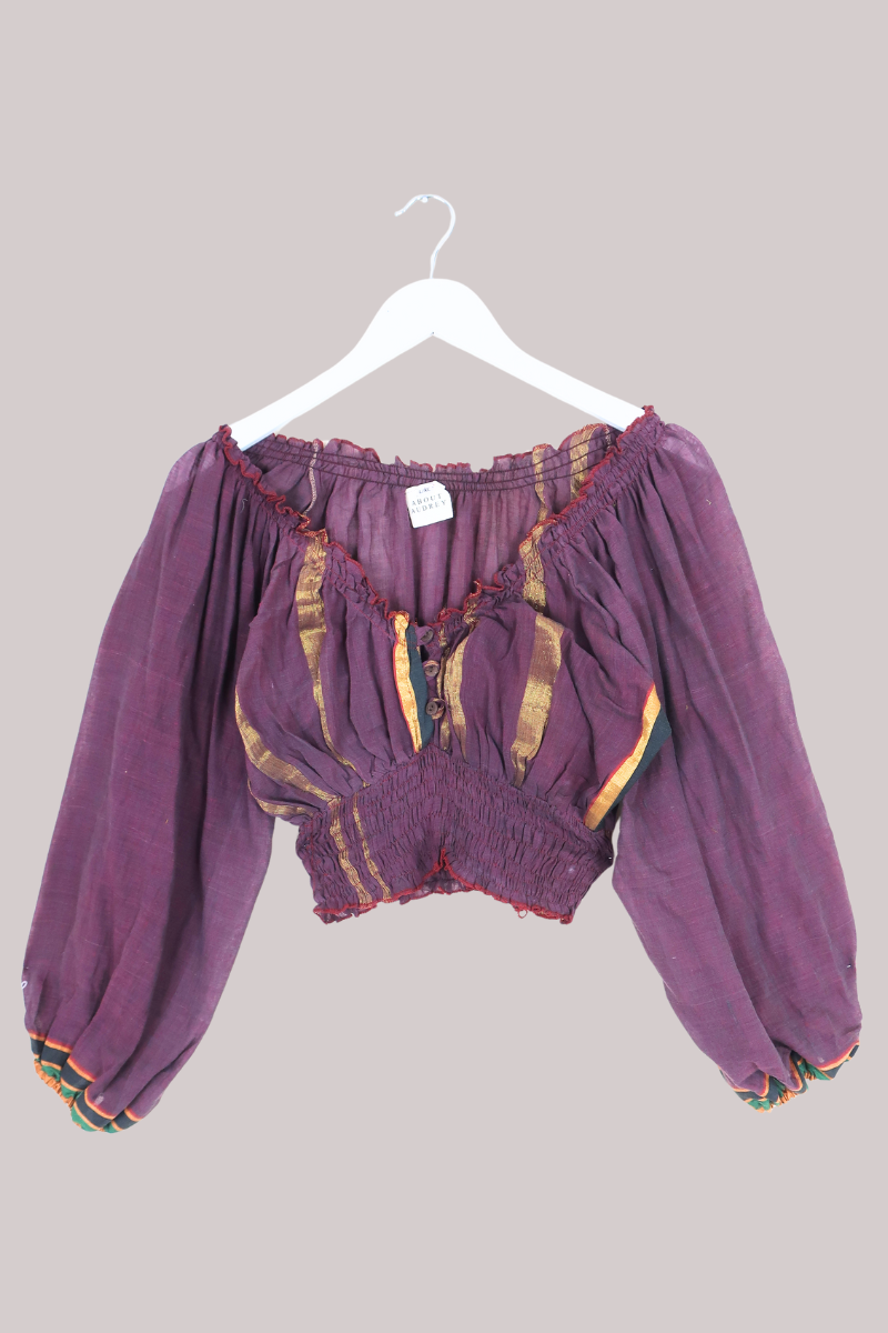 Libra Vintage Cotton Top - Plum & Gold Patchwork - Size L