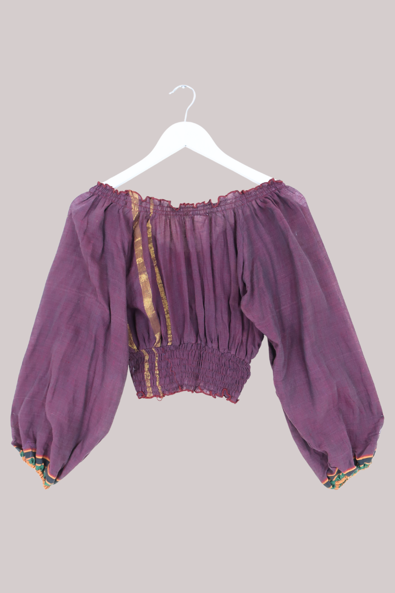 Libra Vintage Cotton Top - Plum & Gold Patchwork - Size L