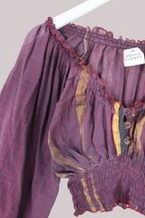 Libra Vintage Cotton Top - Plum & Gold Patchwork - Size L
