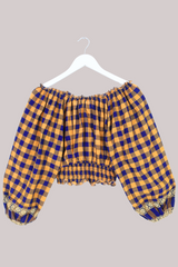 Libra Vintage Cotton Top - Navy & Yellow Check - Size S/M