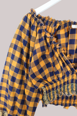 Libra Vintage Cotton Top - Navy & Yellow Check - Size S/M