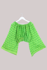 Scorpio Vintage Cotton Top - Lime Block Print Floral - Free Size