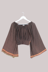 Scorpio Vintage Cotton Top - Pecan & Gold Check - Free Size