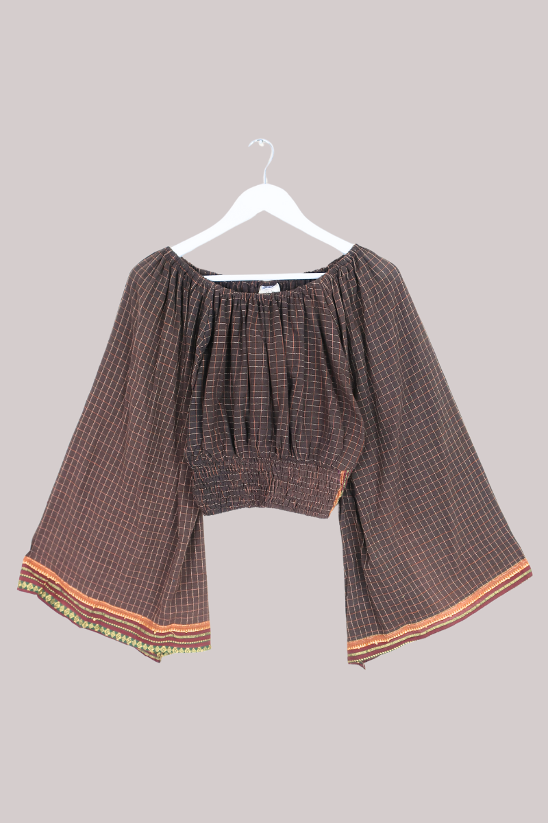 Scorpio Vintage Cotton Top - Pecan & Gold Check - Free Size