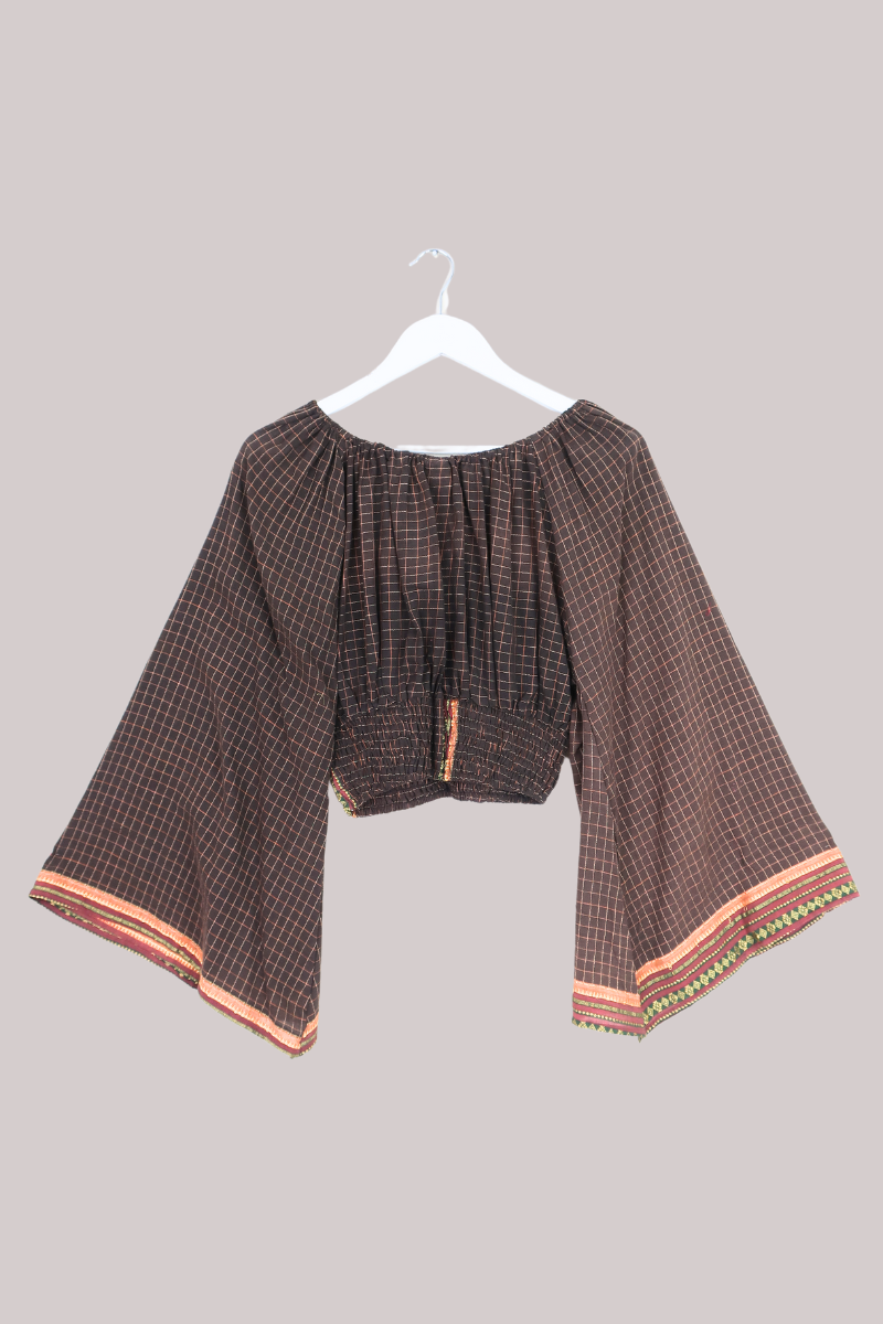 Scorpio Vintage Cotton Top - Pecan & Gold Check - Free Size