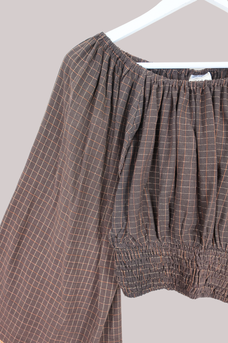 Scorpio Vintage Cotton Top - Pecan & Gold Check - Free Size
