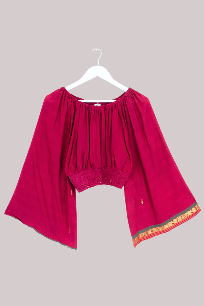 Scorpio Vintage Cotton Top - Ruby Red & Gold - Free Size