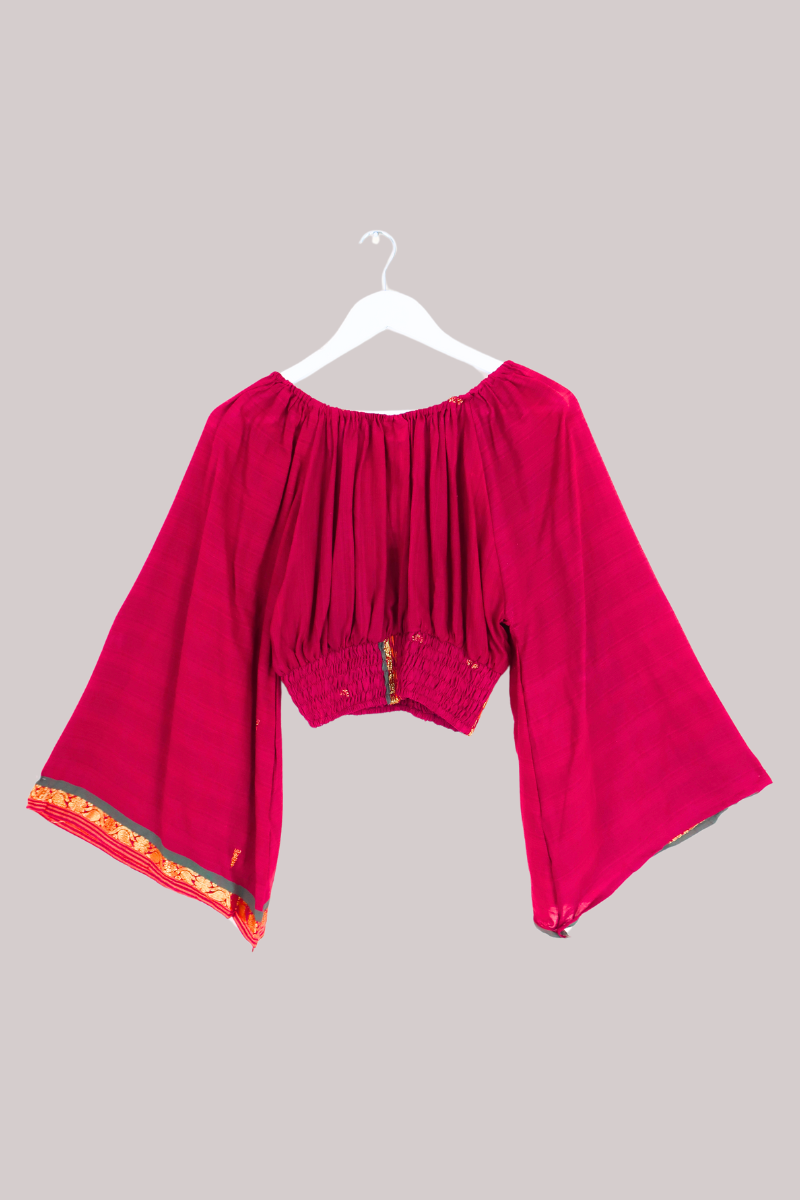 Scorpio Vintage Cotton Top - Ruby Red & Gold - Free Size