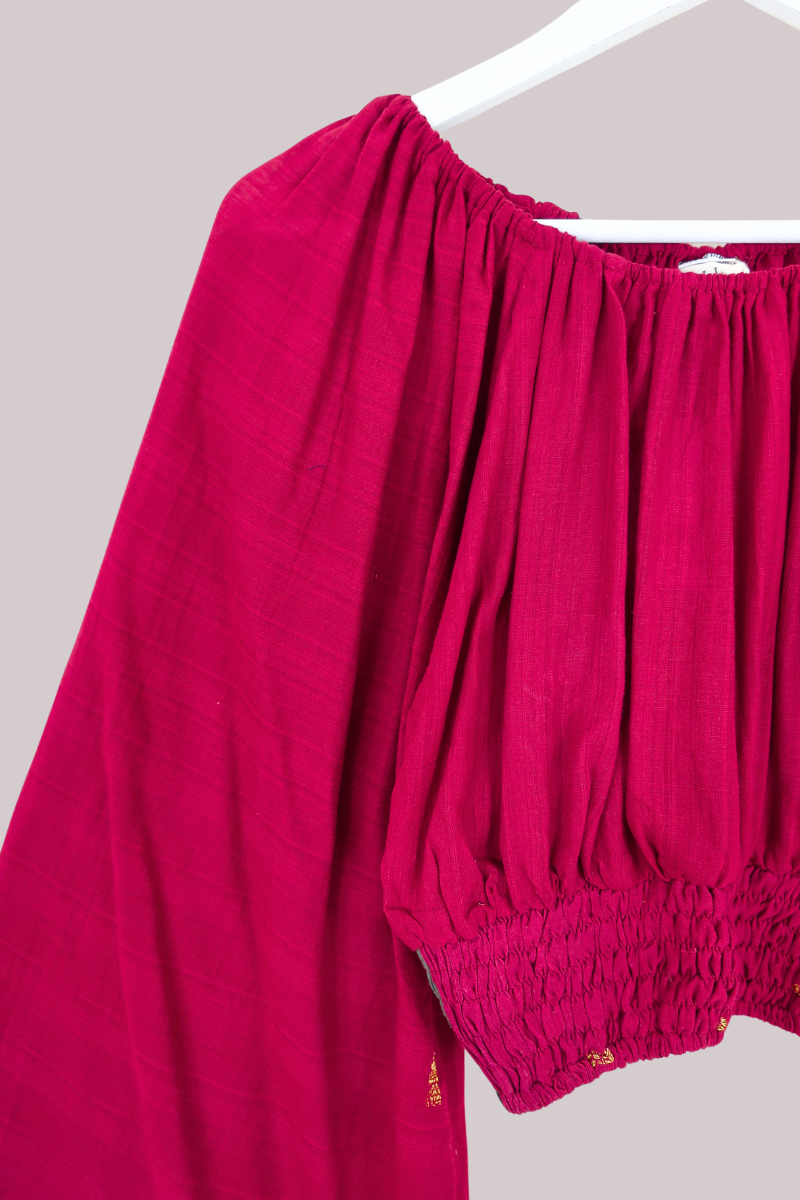 Scorpio Vintage Cotton Top - Ruby Red & Gold - Free Size