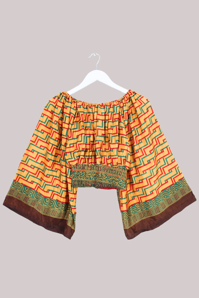 Scorpio Vintage Sari Top - Abstract Gold - Free Size