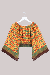 Scorpio Vintage Sari Top - Abstract Gold - Free Size