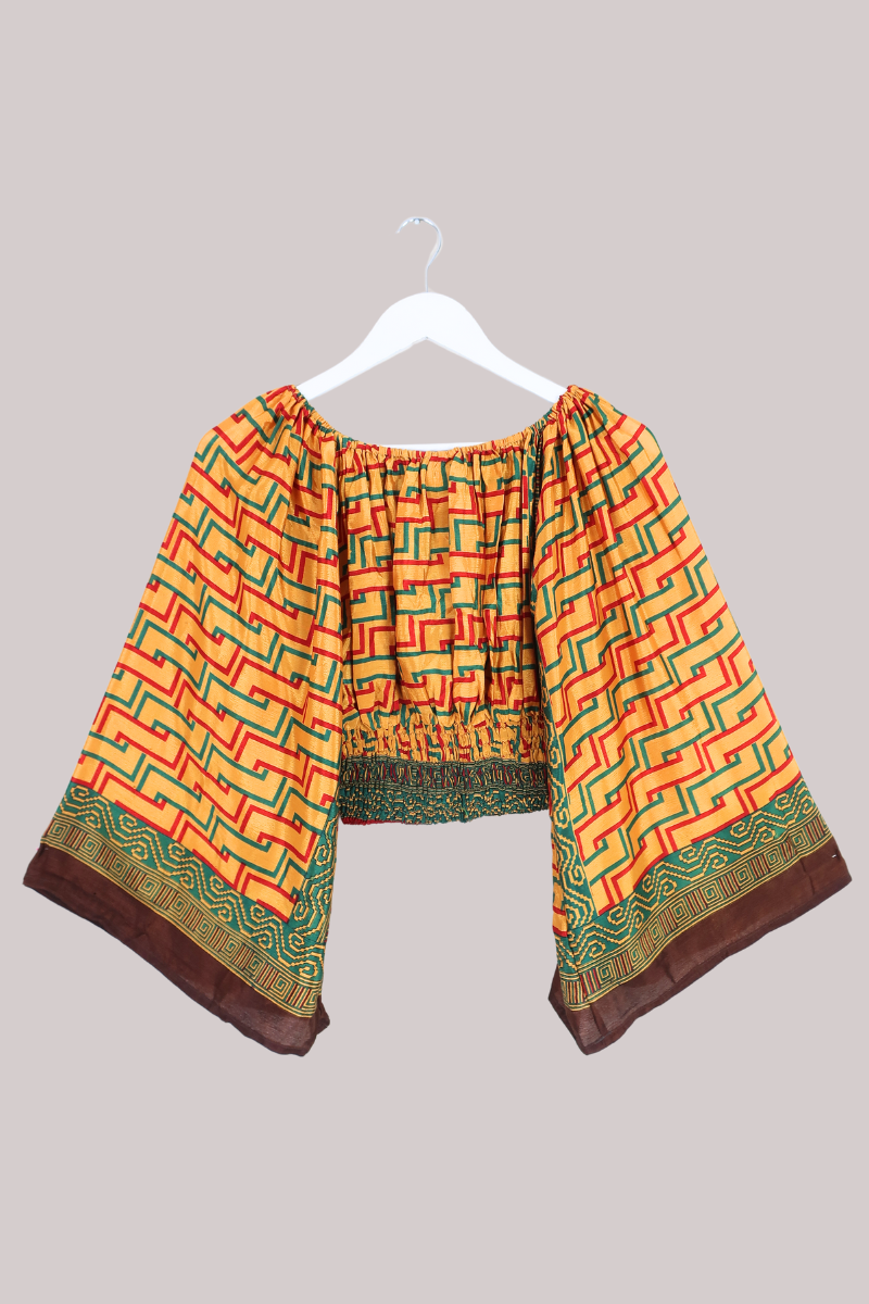 Scorpio Vintage Sari Top - Abstract Gold - Free Size