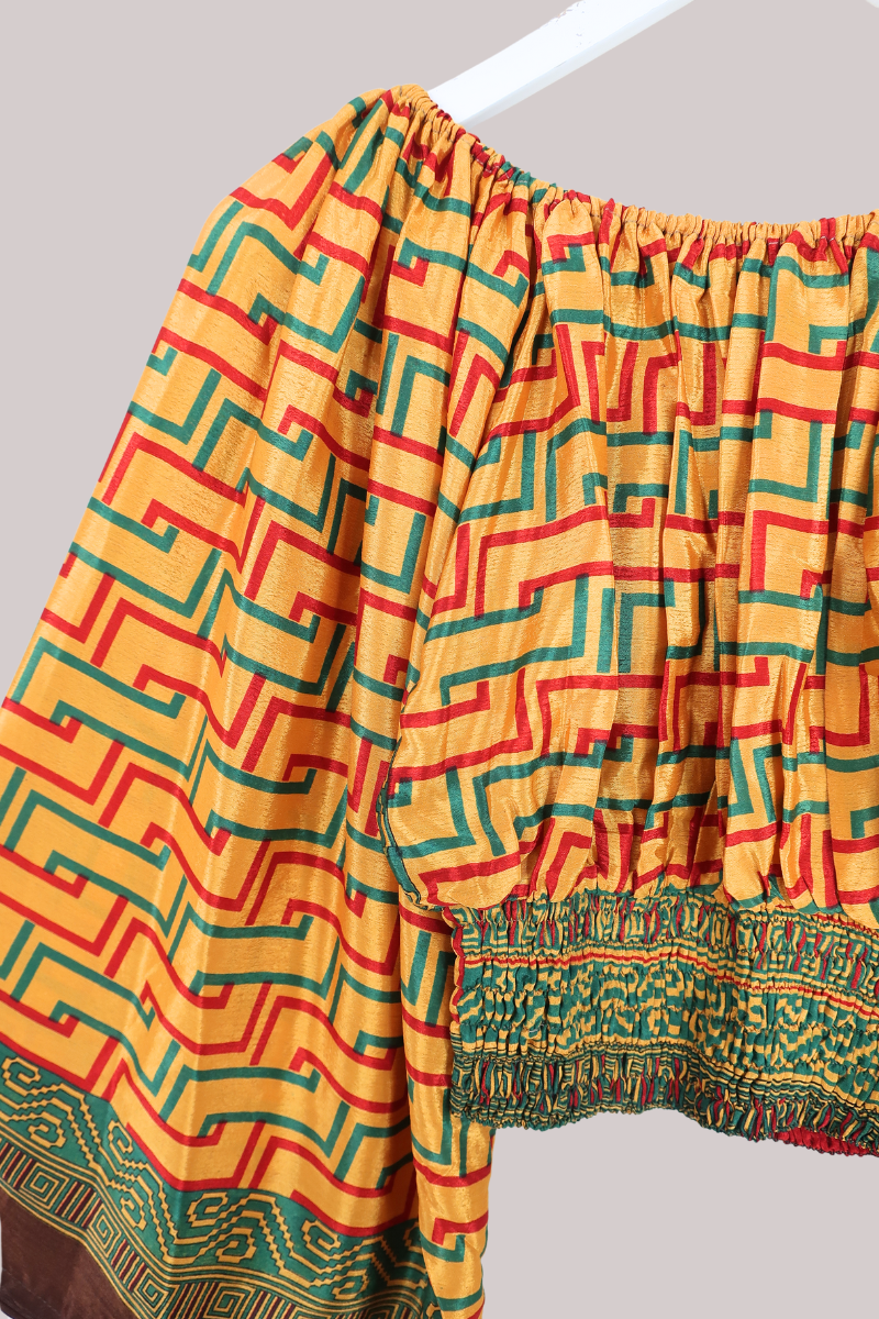 Scorpio Vintage Sari Top - Abstract Gold - Free Size