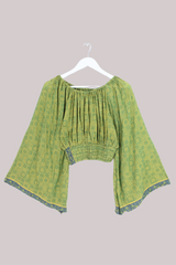 Scorpio Vintage Cotton Top - Pine & Gold Geometric Print - Free Size