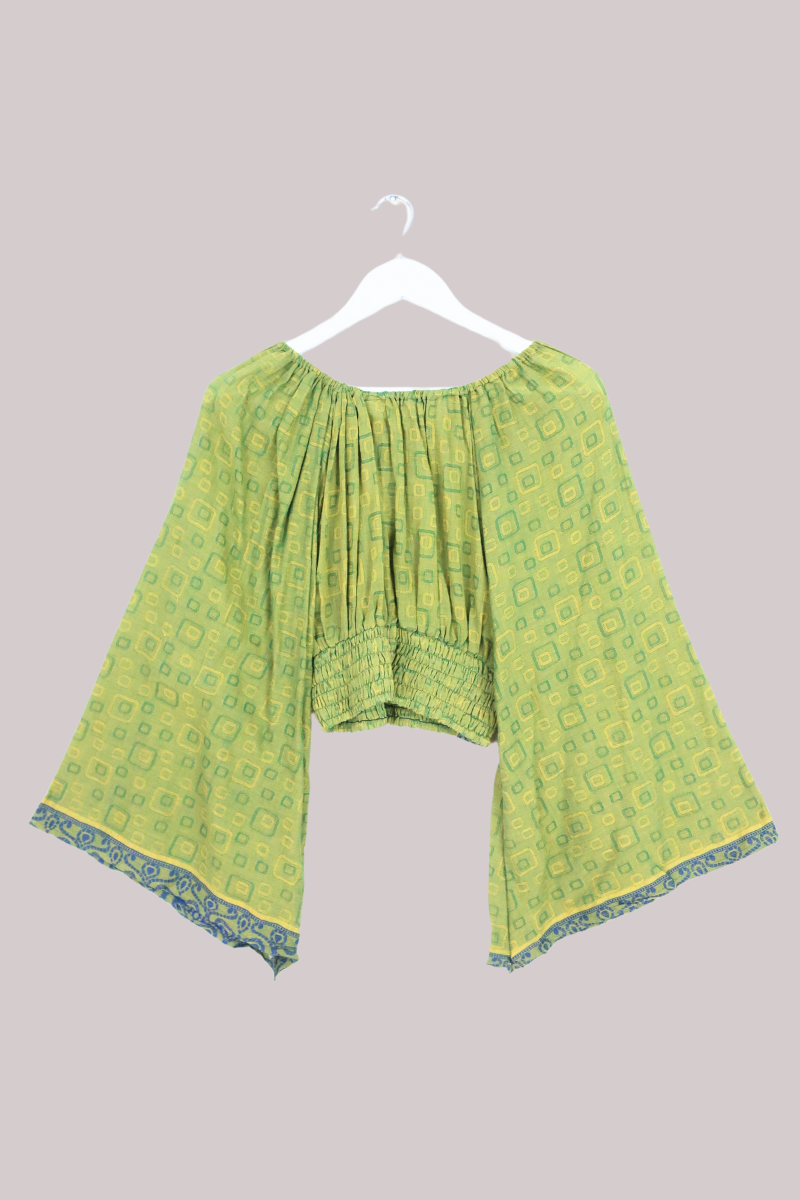 Scorpio Vintage Cotton Top - Pine & Gold Geometric Print - Free Size