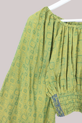 Scorpio Vintage Cotton Top - Pine & Gold Geometric Print - Free Size