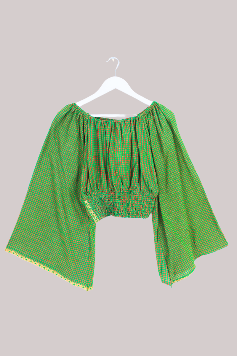 Scorpio Vintage Cotton Top - Holly Green Check - Free Size