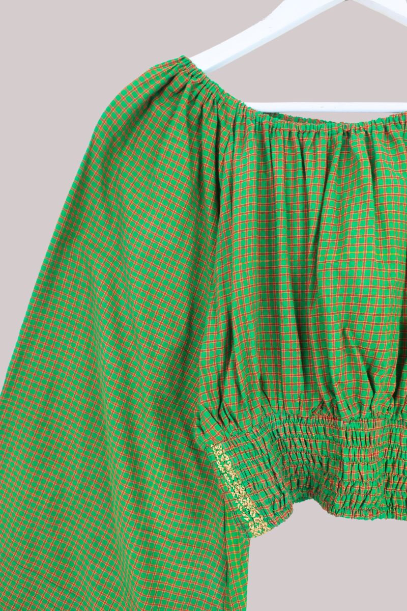 Scorpio Vintage Cotton Top - Holly Green Check - Free Size