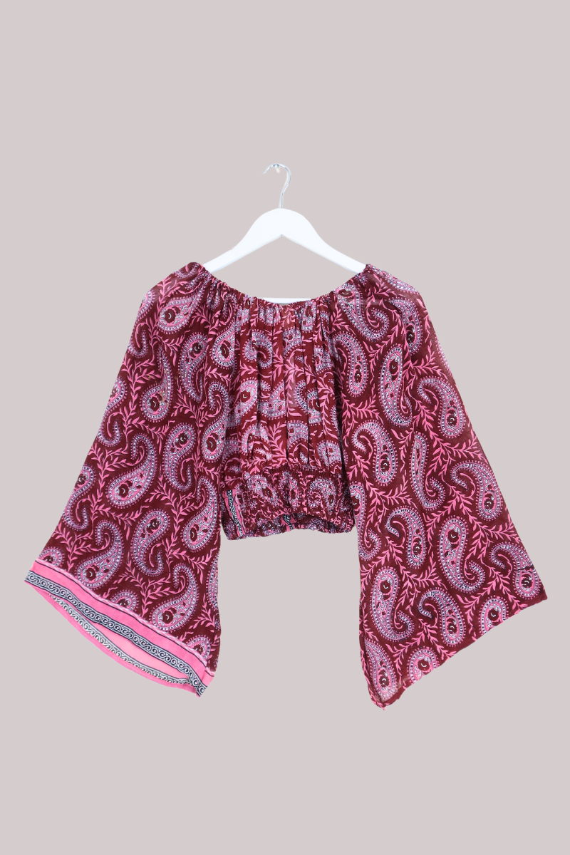 Scorpio Vintage Cotton Top - Sangria & Rose Paisley - Free Size