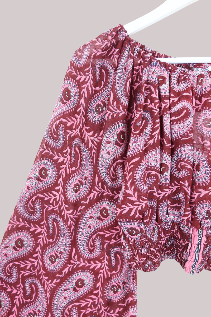 Scorpio Vintage Cotton Top - Sangria & Rose Paisley - Free Size