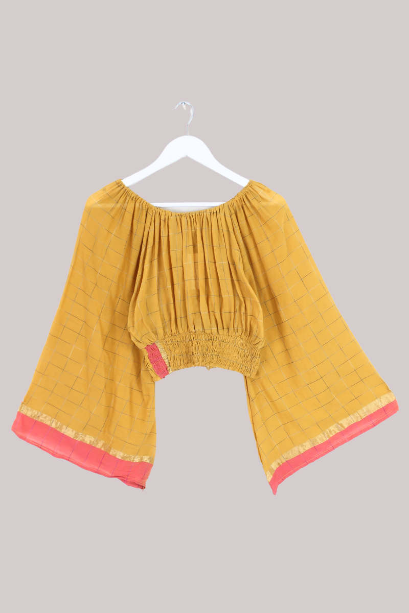 Scorpio Vintage Cotton Top - Golden Turmeric Check - Free Size